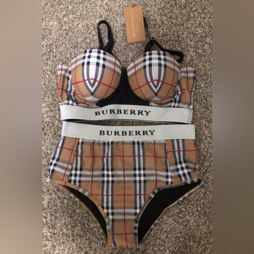 2 Piece Plaid High Waisted Bathing Suit NEW